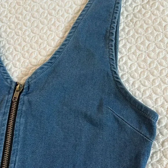 Iris Denim Dress Sexy Short Stretchy Sleeveless Front Zipper Club Party - Picture 5 of 14